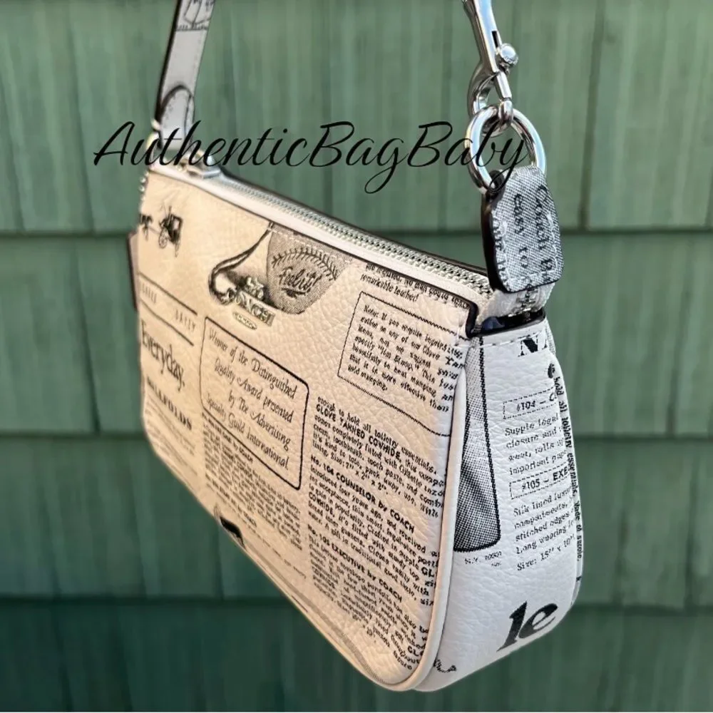Coach Nolita 19 In Pebbled Leather & Newspaper Print Handbag Purse